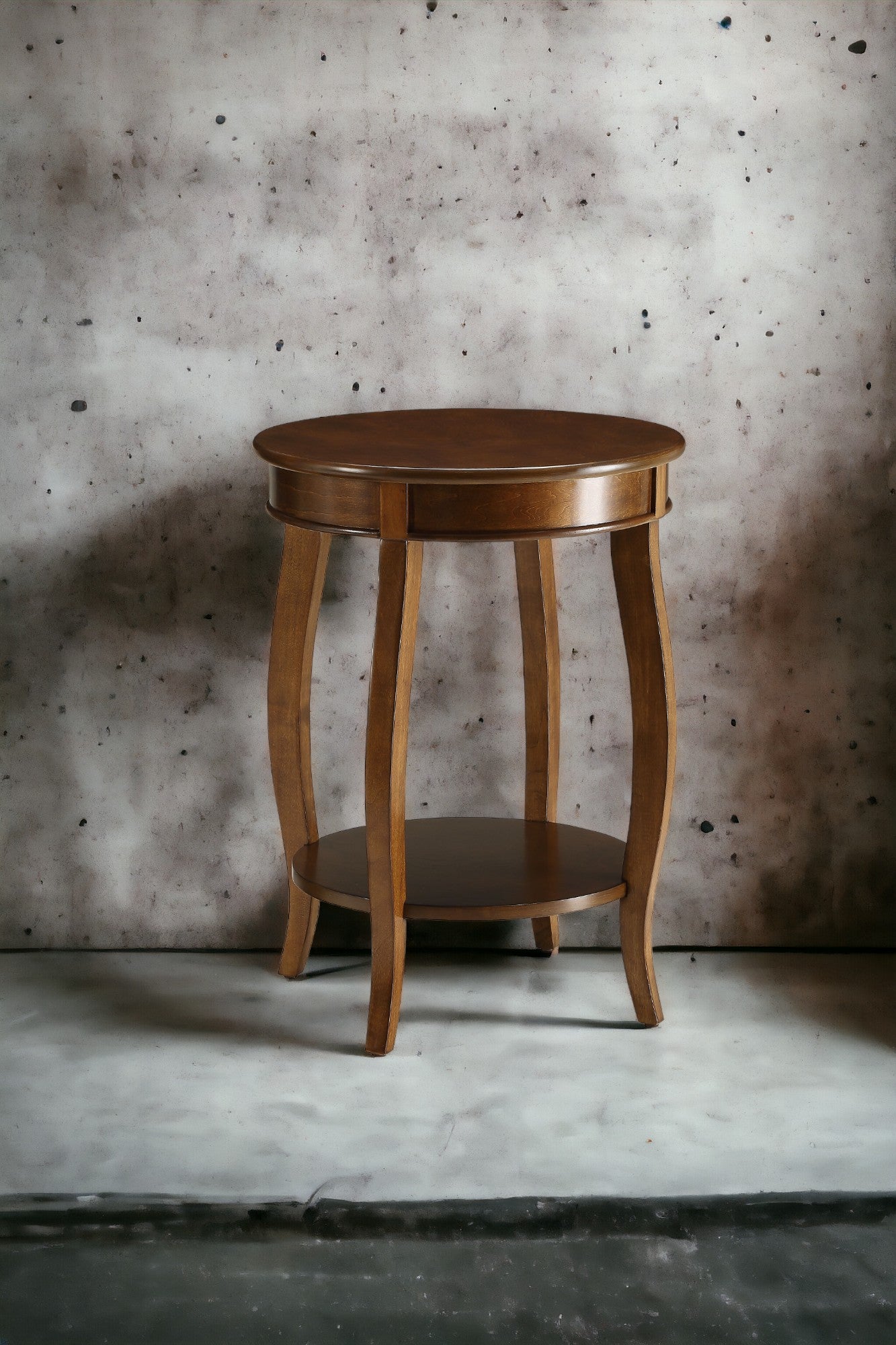 Walnut Finish Accent Table with Open Storage Shelf