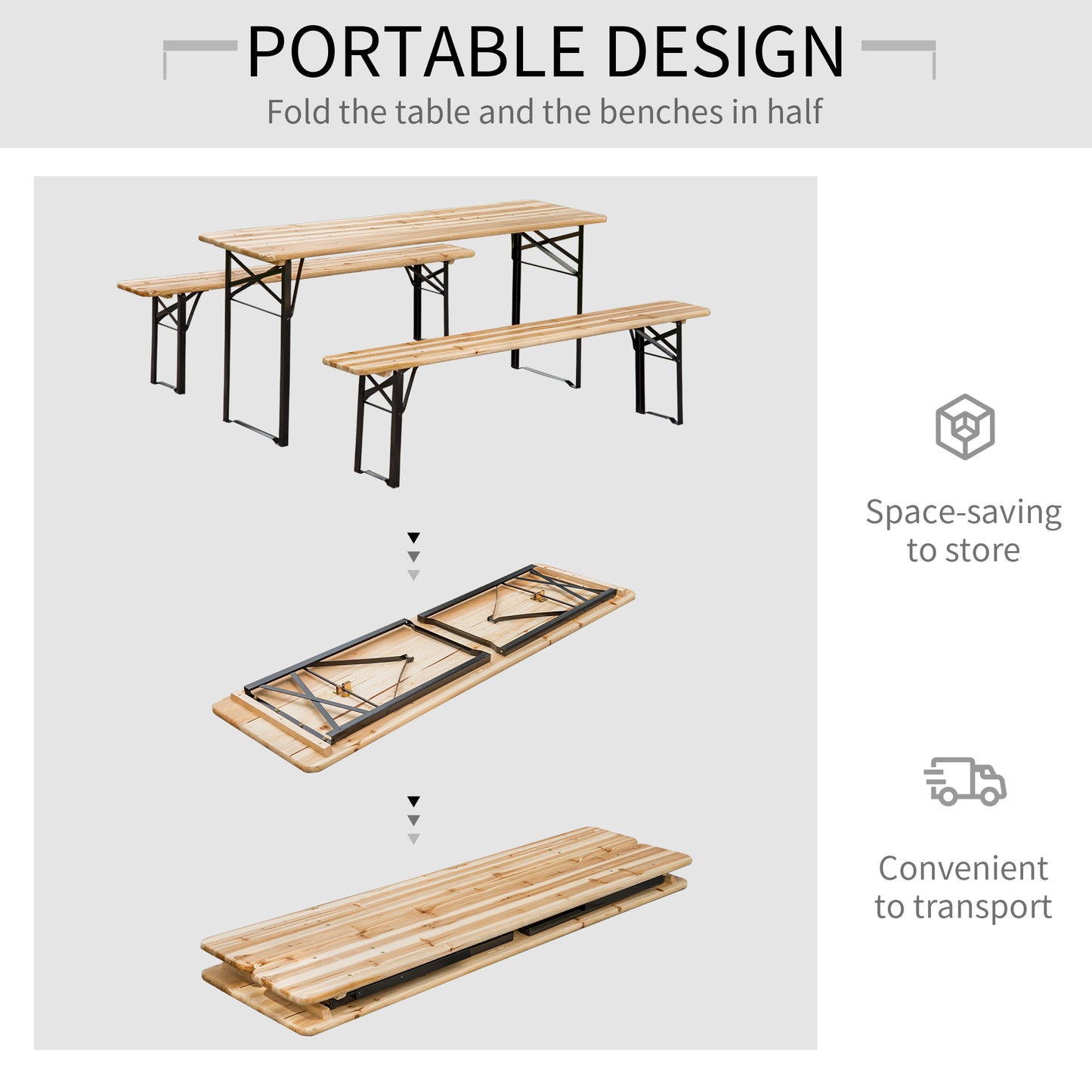 Folding Picnic Table and Bench Set - Outdoor Wooden Dining Set