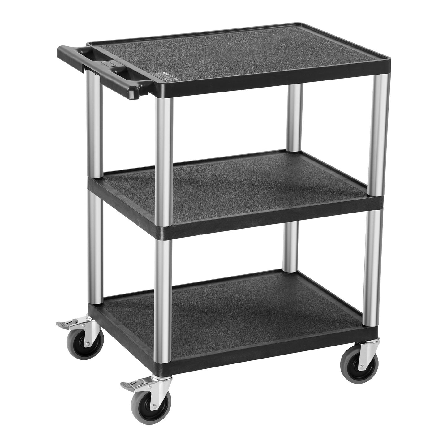 Heavy Duty 3-Shelf Utility Cart with Lockable Casters - 300 Lbs Capacity, Black