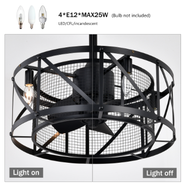 20'' Industrial Ceiling Fan with Remote Control - Matte Black