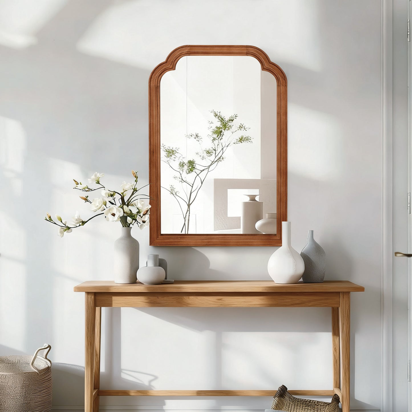 20" x 30" Yellow Brown Solid Wood Frame Decorative Mirror