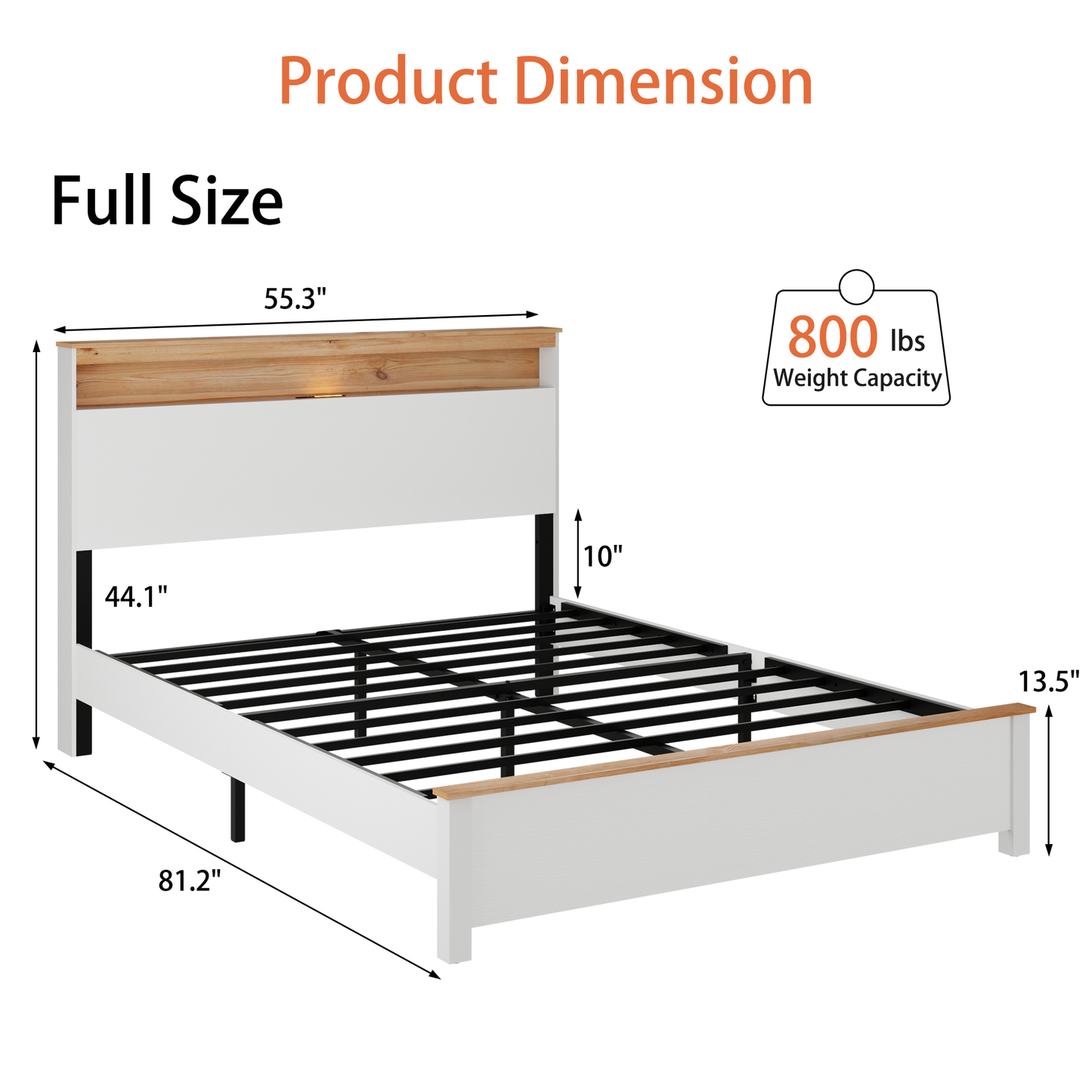 Full Farmhouse Wood Bed Frame with Storage Headboard & Charging Station