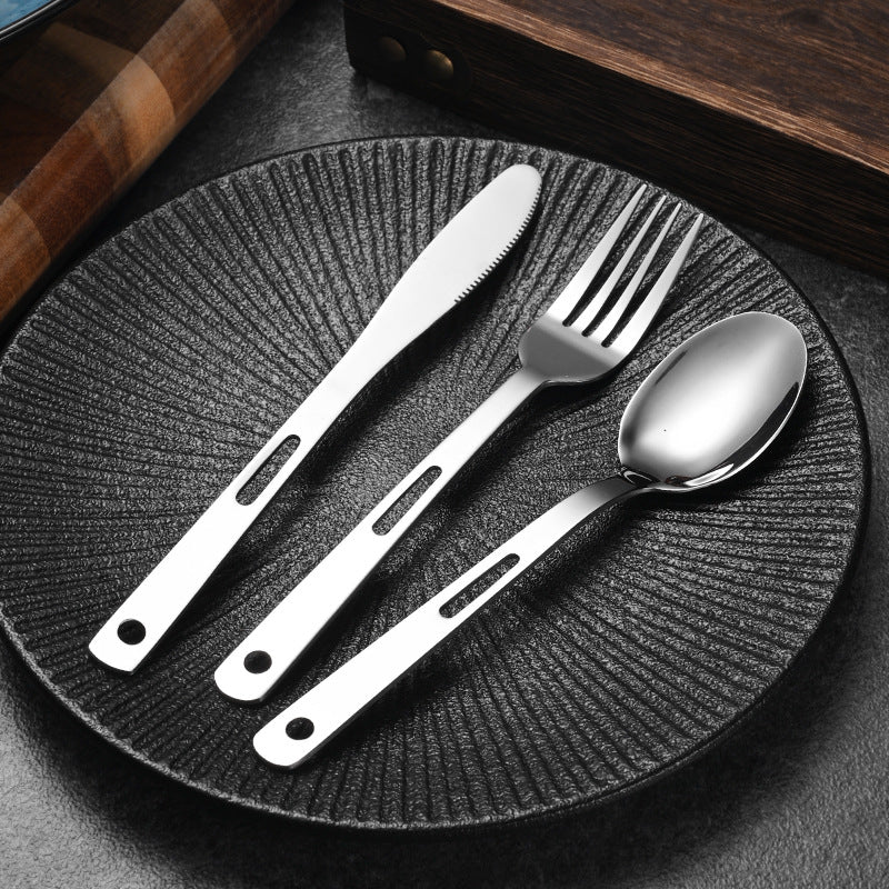 Stainless Steel Cutlery Set 3-Piece Minimalist Dinnerware with Hooks & Cloth Bag