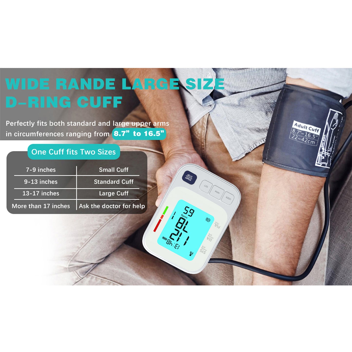 Blood Pressure Gauge LCD Display Smart Storage Portable Accurate Arm