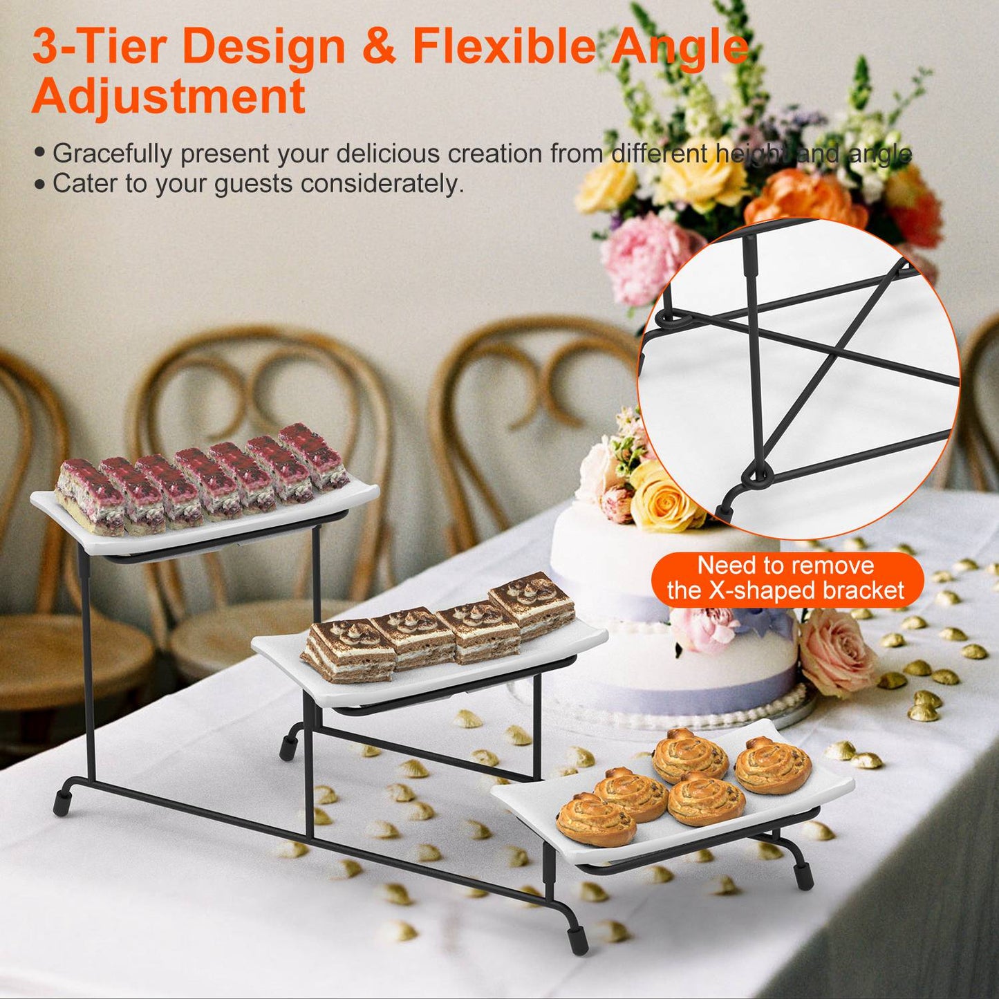 3-Tier Plastic Serving Tray Stand with Rectangular Platters