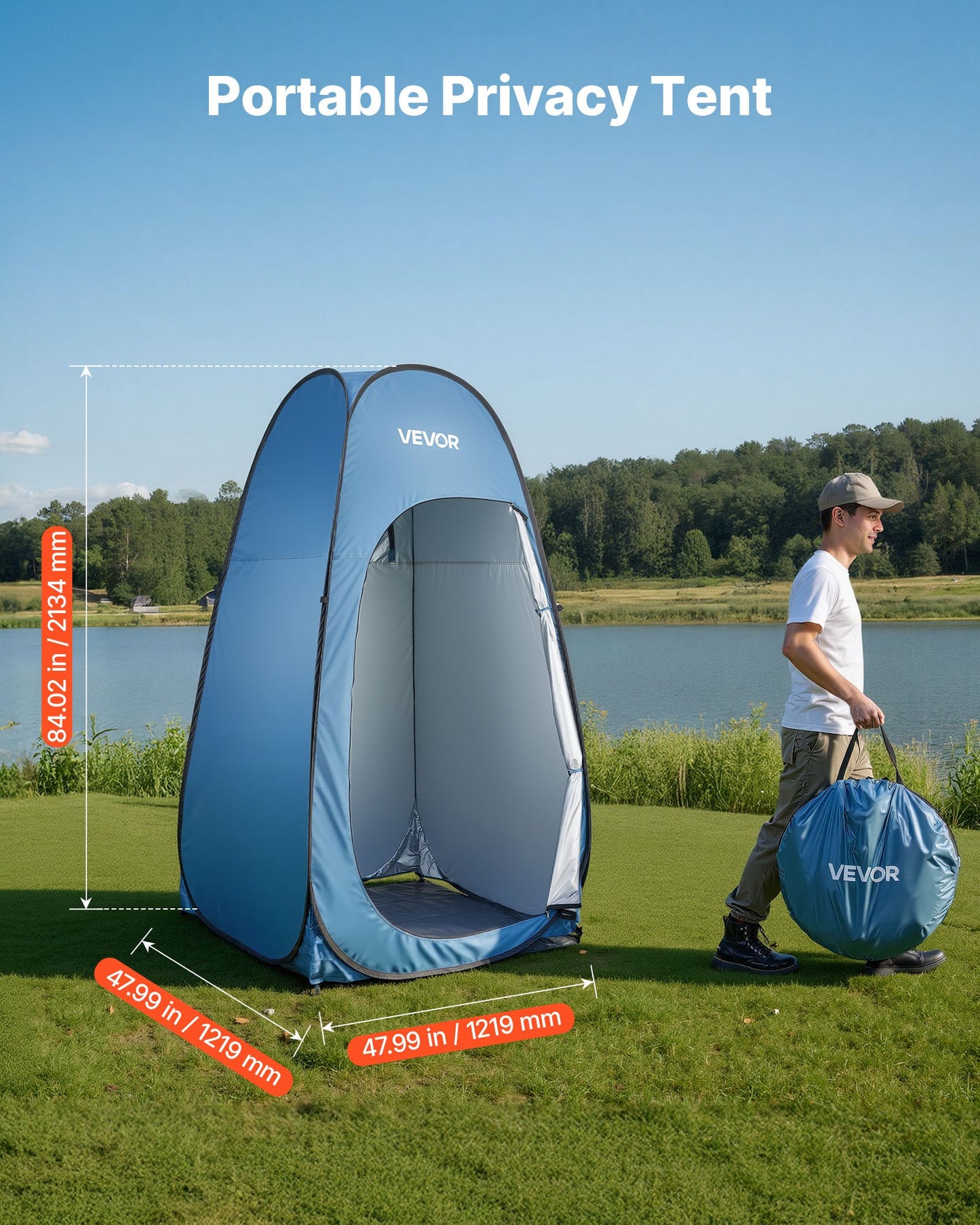 Portable Pop Up Shower Tent with Privacy Screen, Ground Stakes & Carry Bag