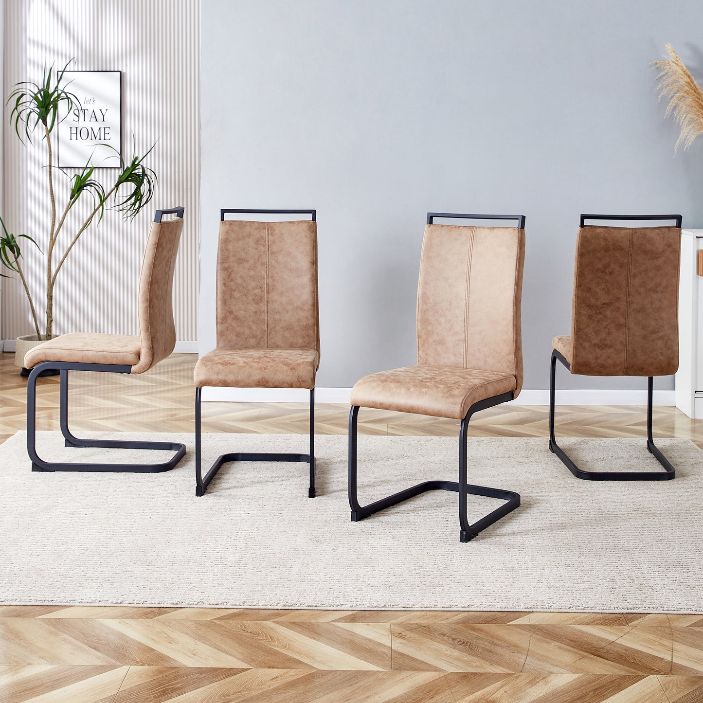 Modern Dining Chairs, Technology Cloth High Back Upholstered Side