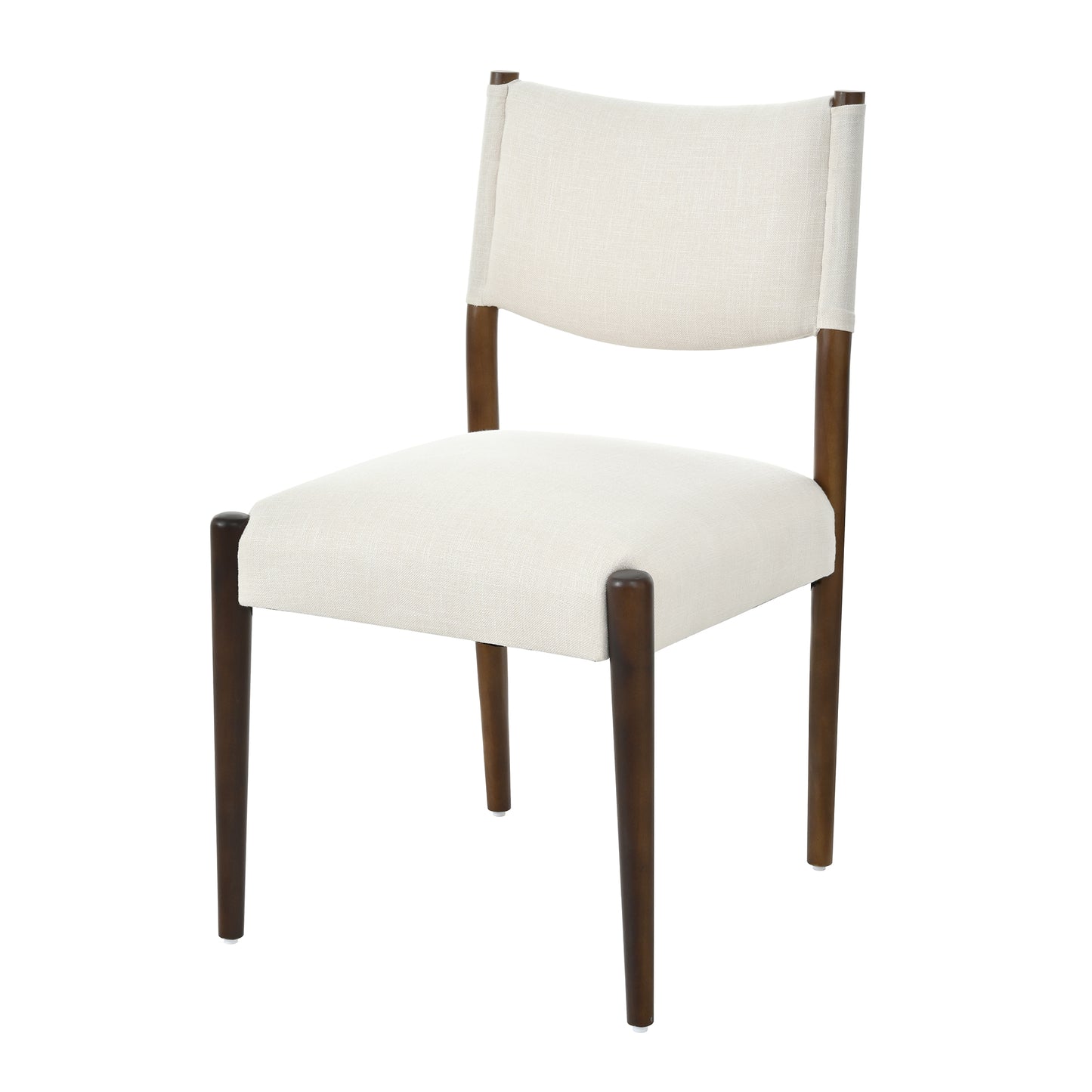 Modern Dining Chair Set of 2 - Thick Cushion & Solid Wood Legs - Beige & Walnut