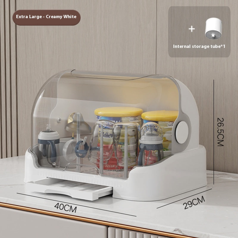 Baby Tableware Storage Box with Draining Rack Dustproof Cover Multi-Size