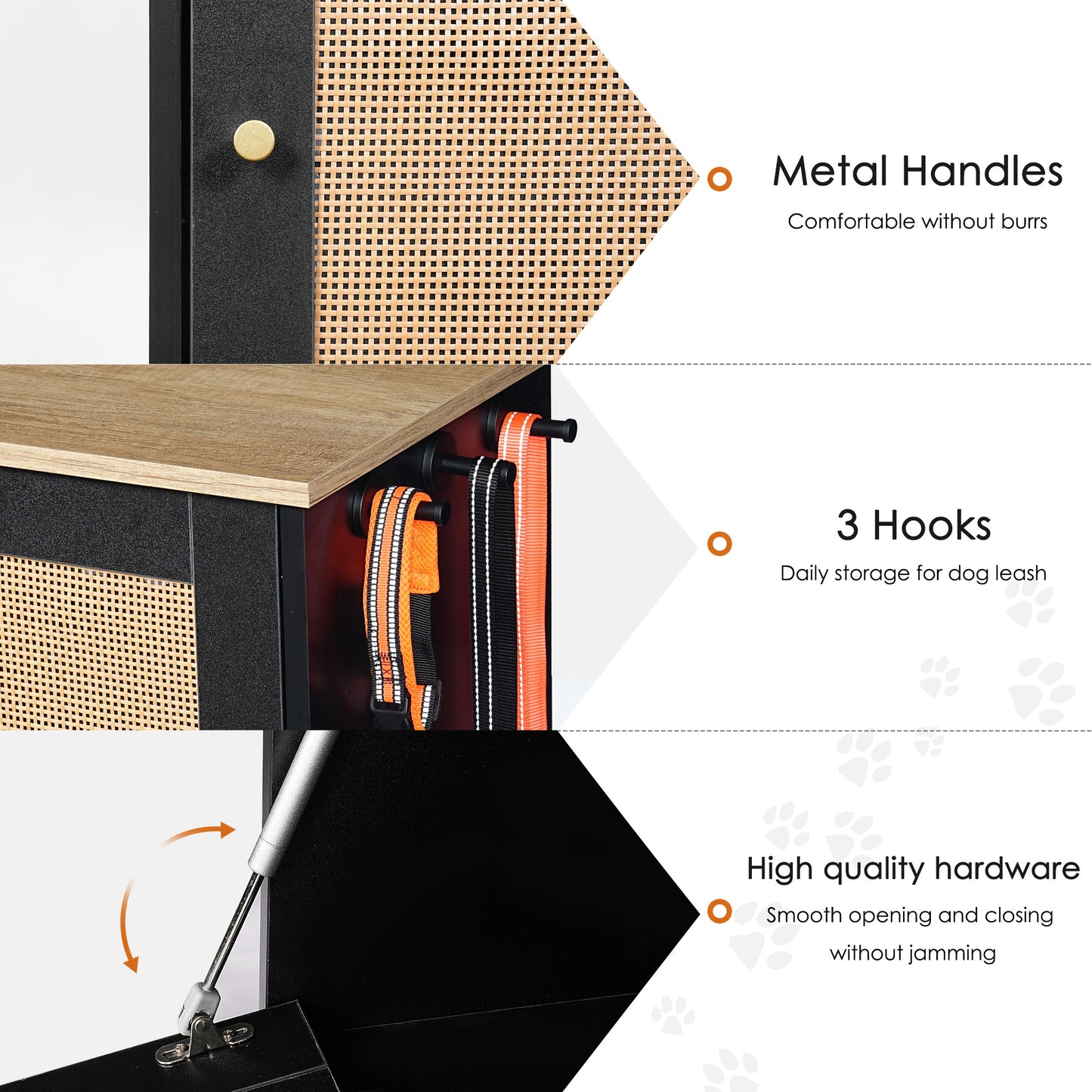 Elevated Pet Feeding Station with 2 Lockers & Side Hooks - Black+Vintage