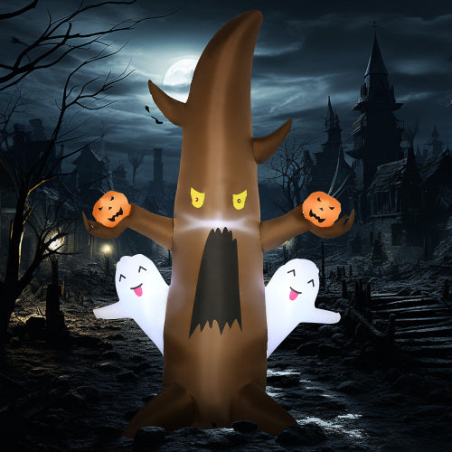 5' Halloween Inflatable Ghost Tree with Pumpkins - LED Yard Decor