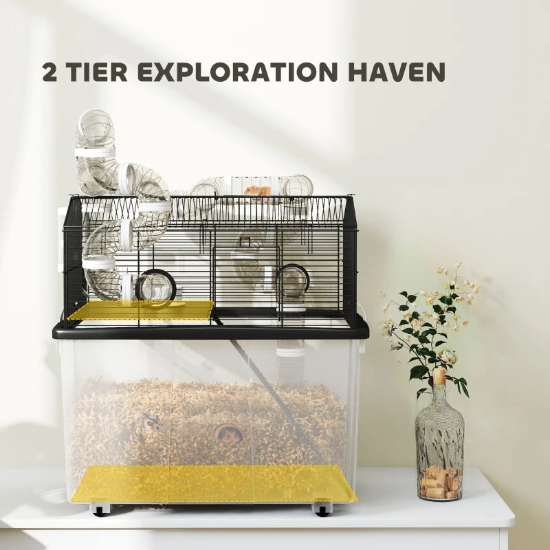 Hamster Cage Two-Tier with Deep Tray Tube System Water Bottle and Accessories