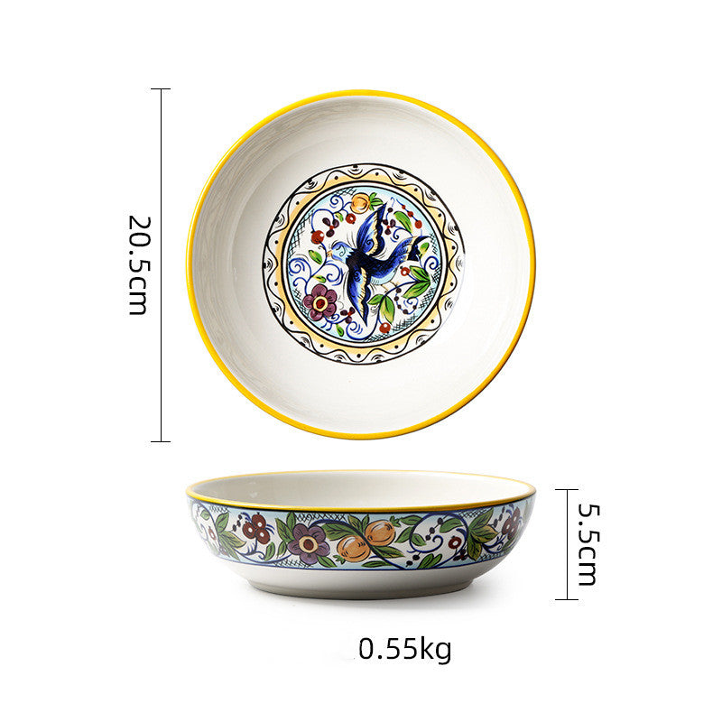 Round Hand Painted Ceramic Dinner Plate 8 Inch for Kitchen & Home Decor