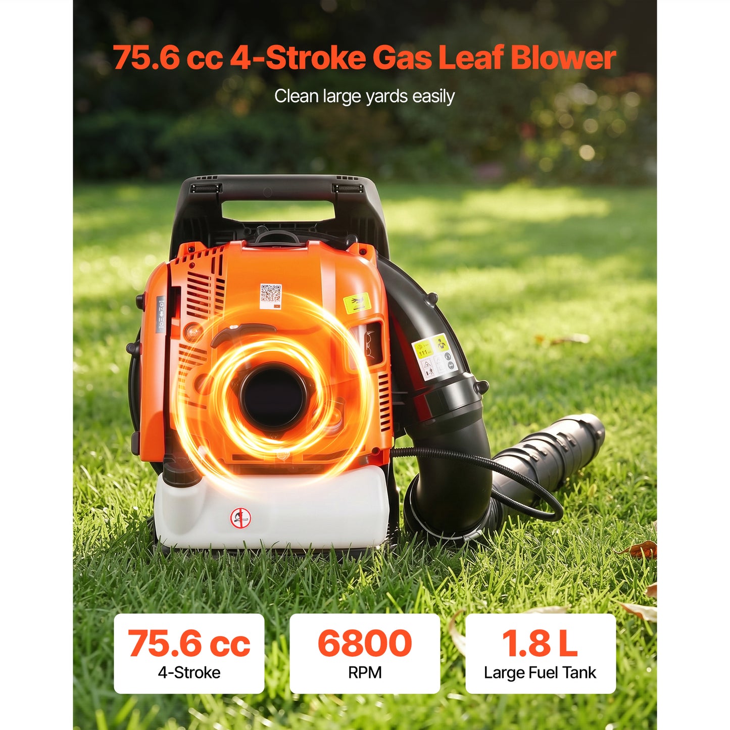 Gas-Powered Leaf Blower 75.6CC 4-Stroke Engine 615 CFM 179 MPH Yard Cleanup