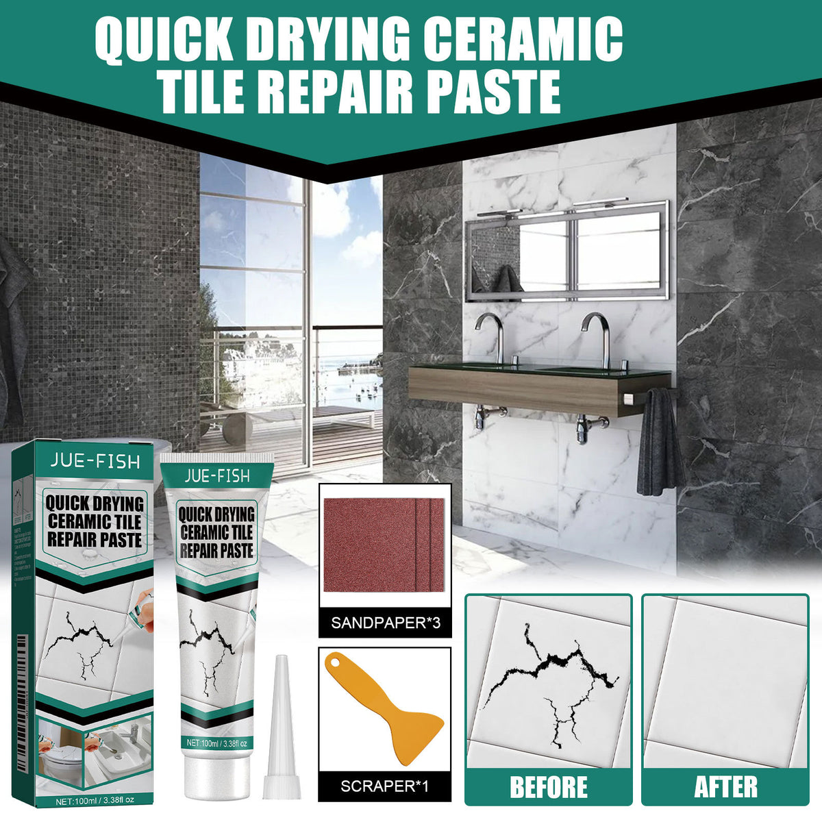 Marble Tile & Bathtub Crack Repair Adhesive 100ml - Quick-Drying