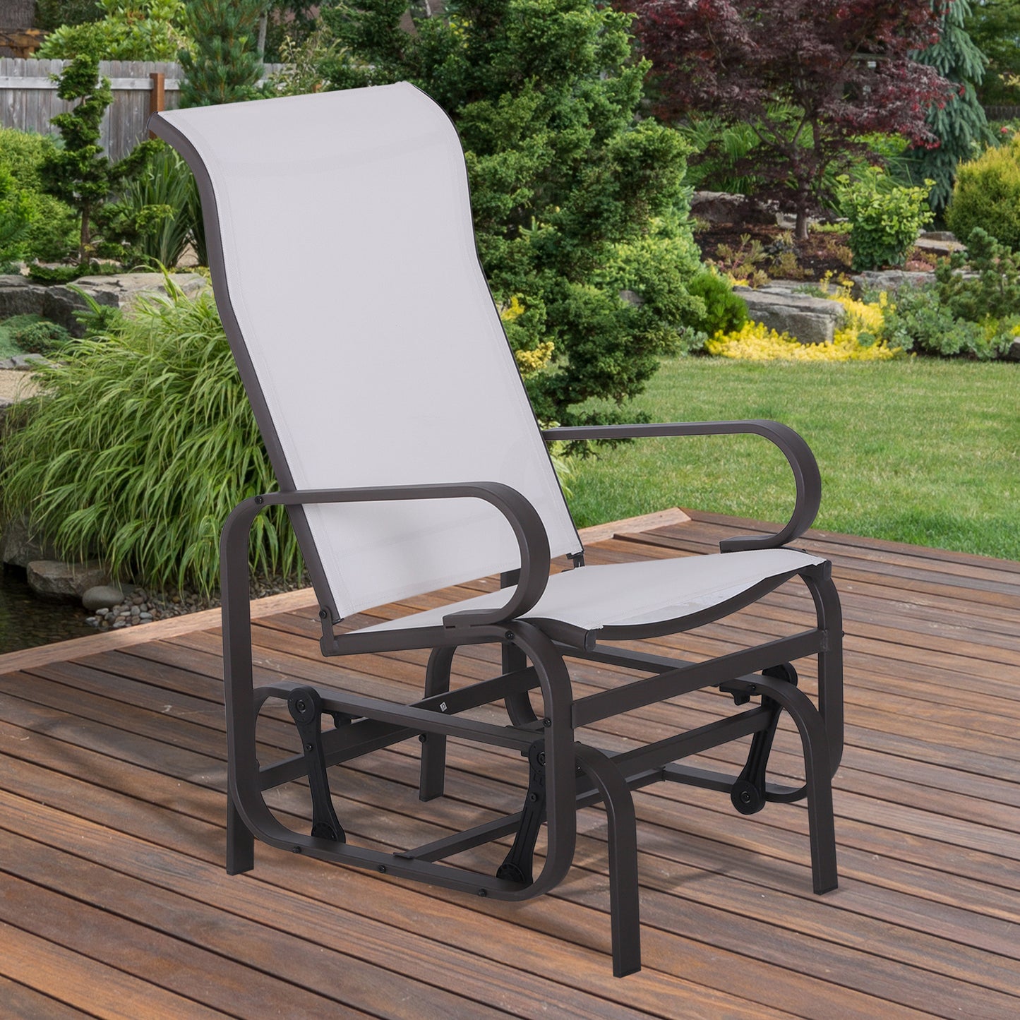 Gliding Lounger Chair - Lightweight Metal & Mesh, White