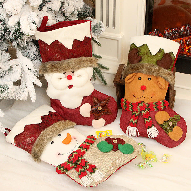Festive Snowman Deer Santa Socks Decoration - Handmade Cloth Home Decor