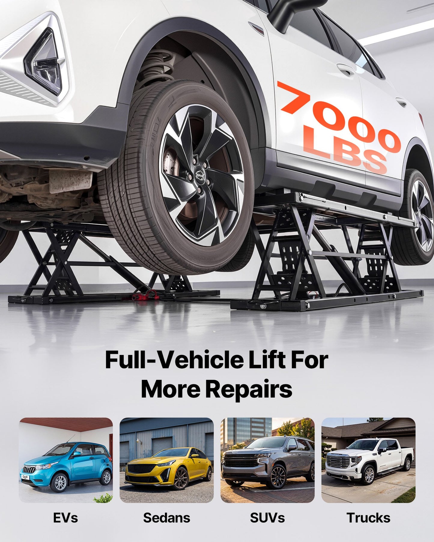 Portable Car Lift 7000 lbs Capacity Heavy Duty Steel Truck Lift with Pneumatic Pump