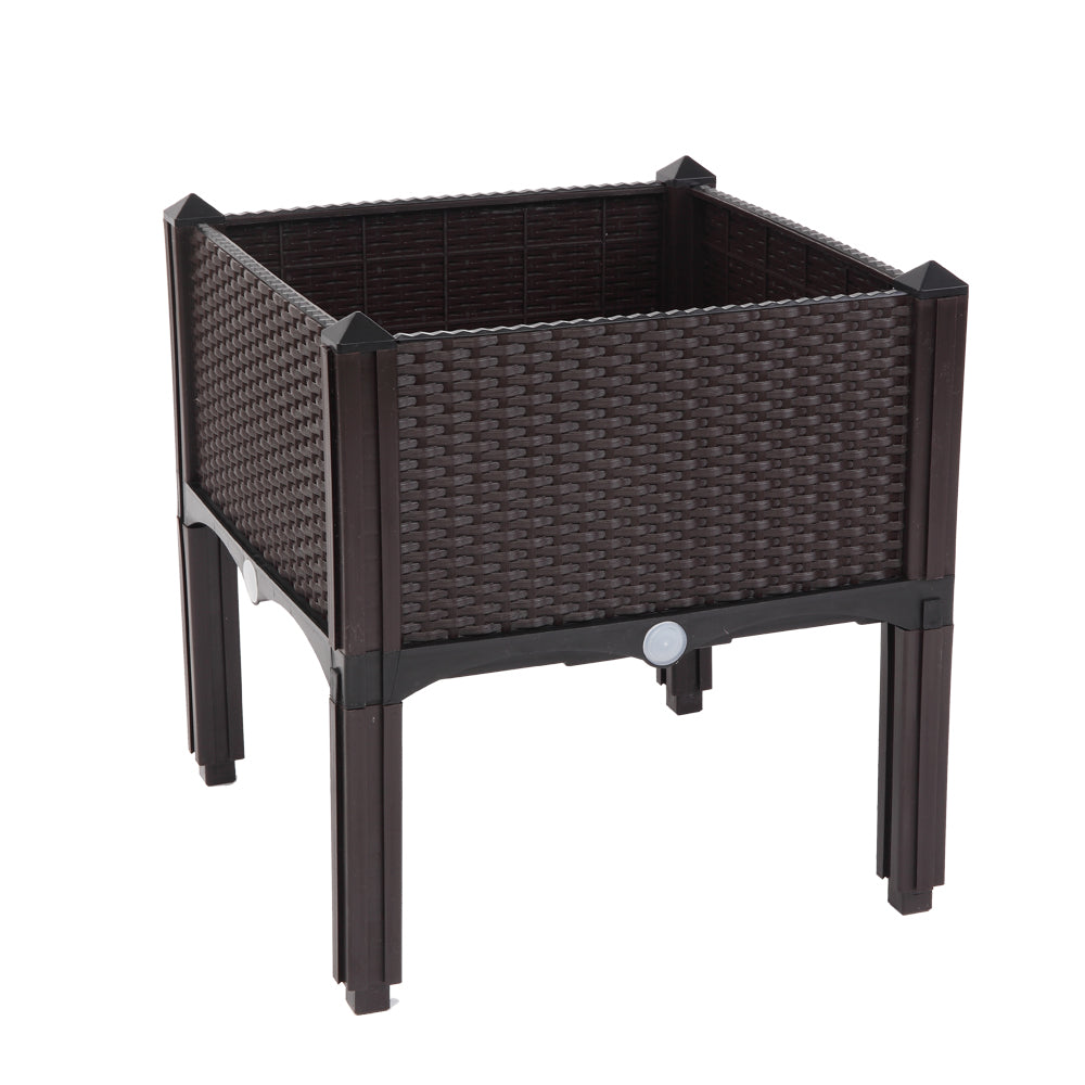 2PCS Brown Injection Molded Planting Box Garden Planter with Rattan Pattern