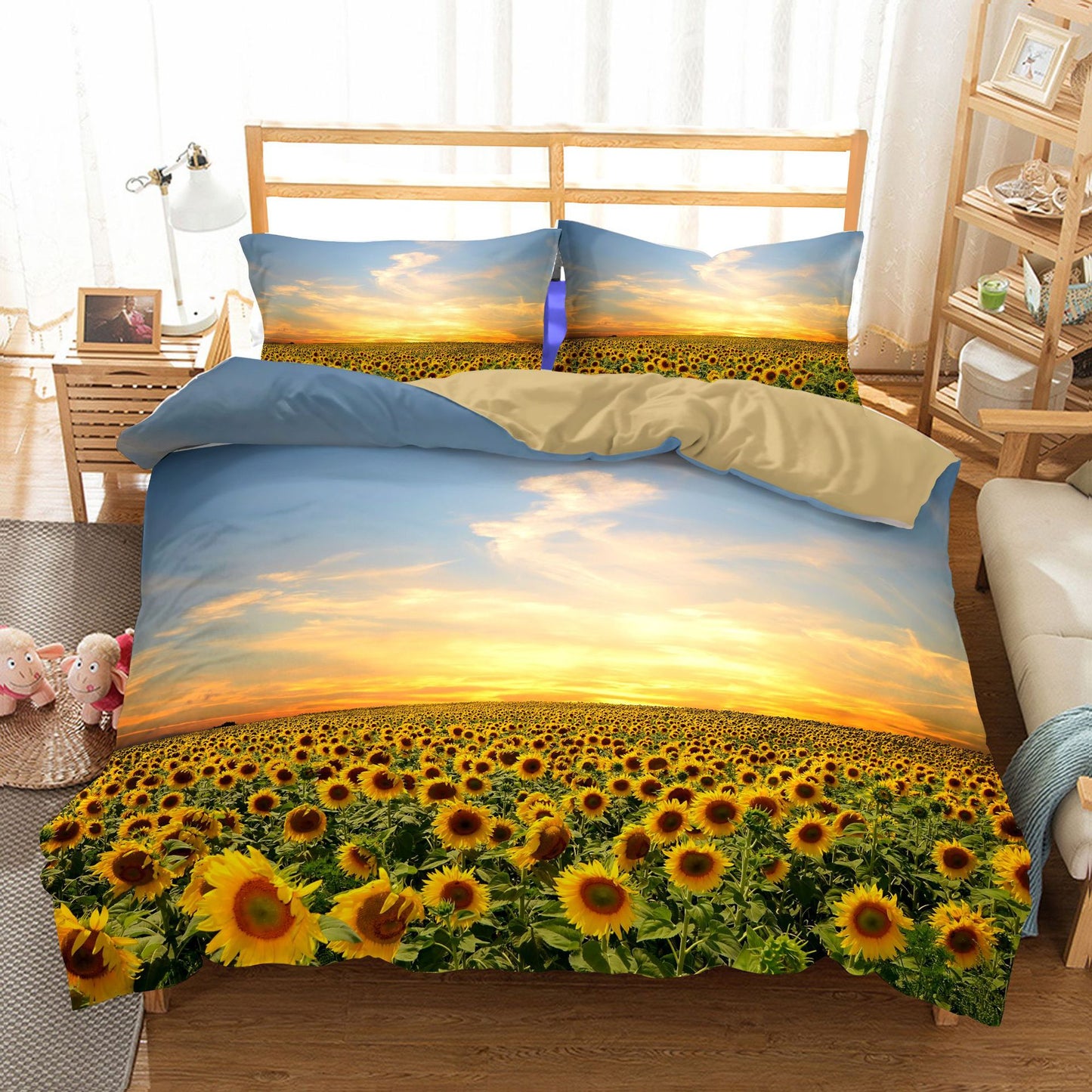 Three-Piece Sunflower Quilt Cover Set - 200x230cm Bedding Home Textile