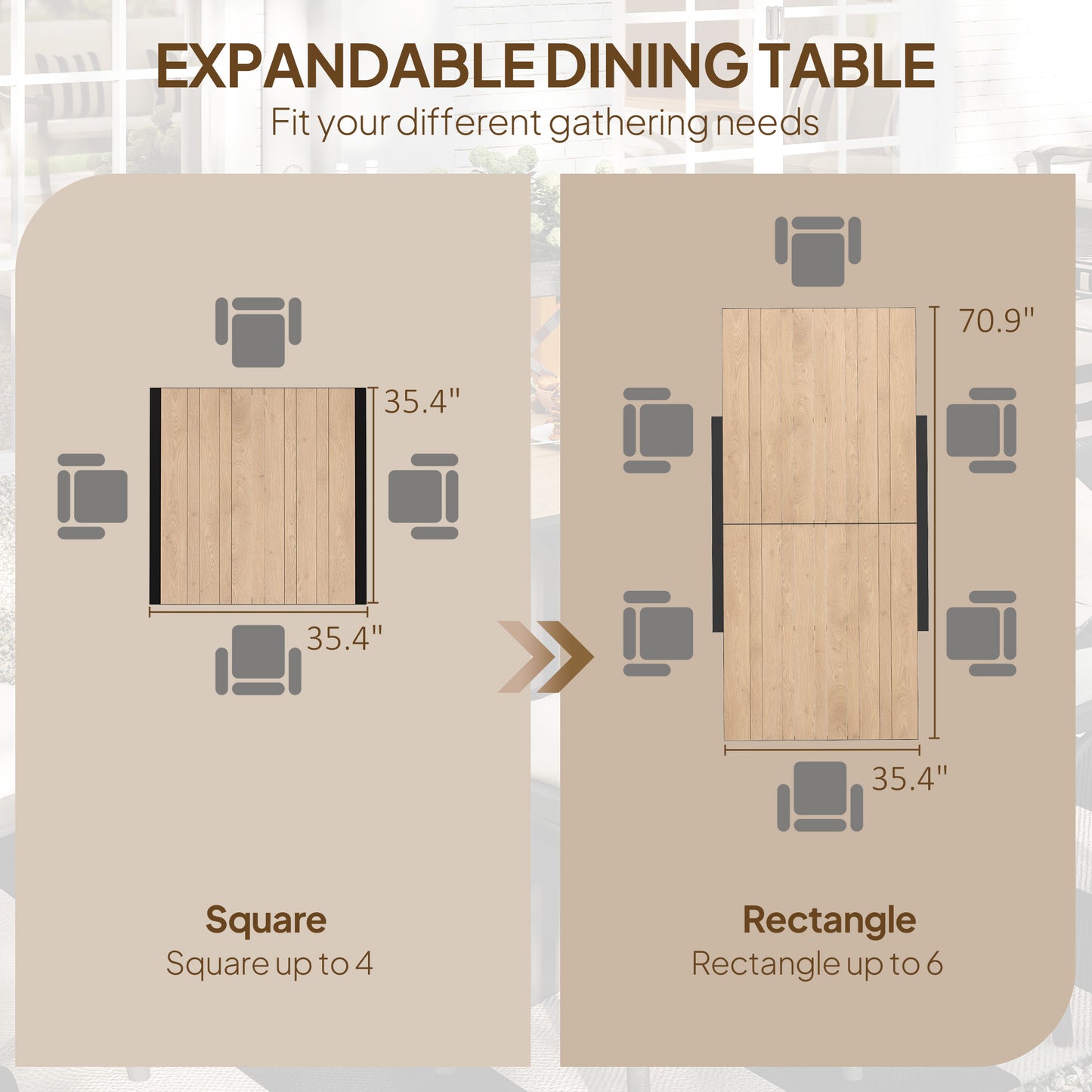 Expandable Outdoor Dining Table for 4-6 People - Natural Wood