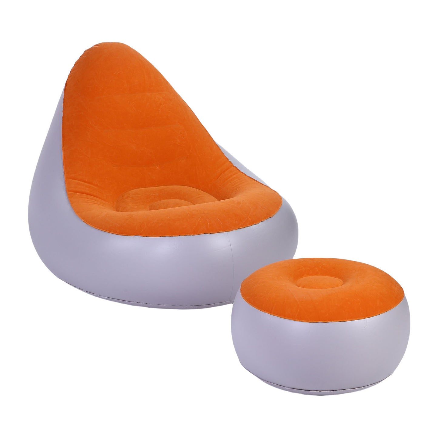 Inflatable Lounge With Foot Stool PVC Flocking Water Proof Folding