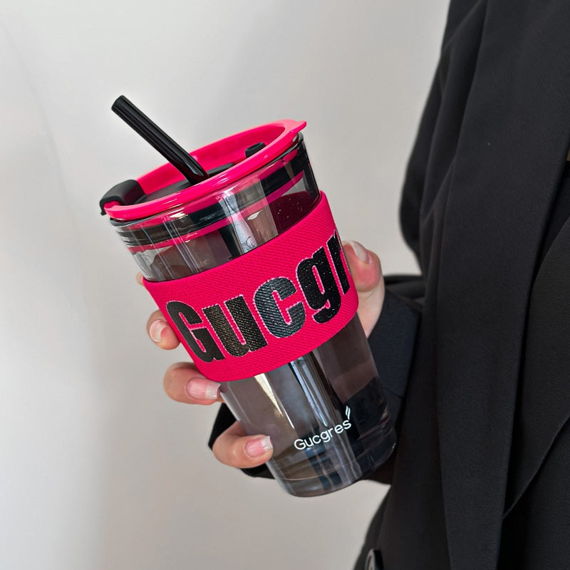 Portable Coffee Cup with Rose Red Design, Leak-Proof & Heat Insulated
