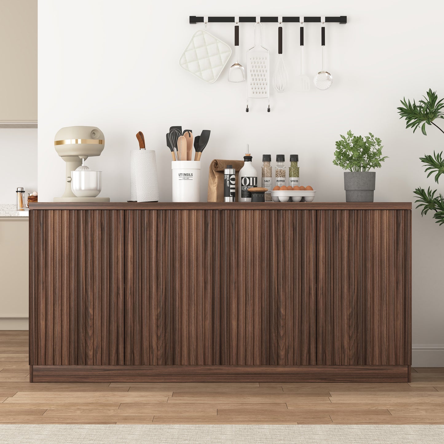 Buffet Cabinet with Storage - 62.6" Wooden Sideboard in Walnut