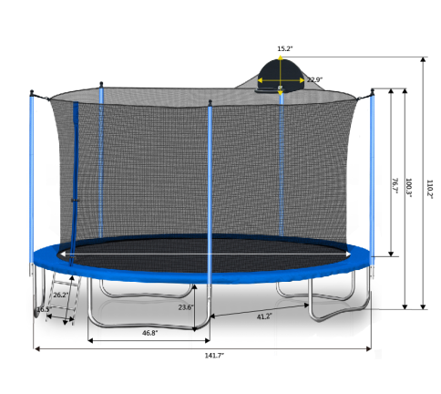 14FT Trampoline for Kids & Adults with Basketball Hoop and Safety Net