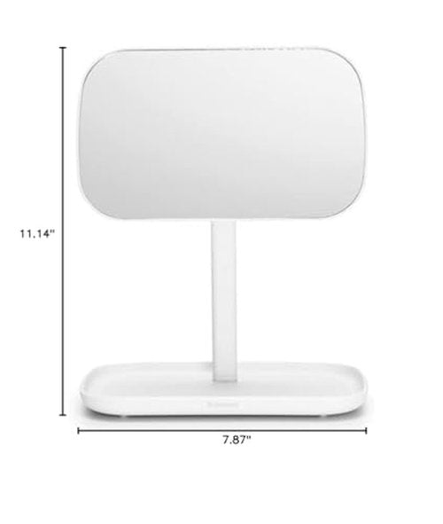 Brabantia Renew 360° Adjustable Vanity Bathroom Mirror with Stand & Storage Tray (White) Non-Slip Tray for Makeup, Jewellery, Shaving Accessories (8x8x11)