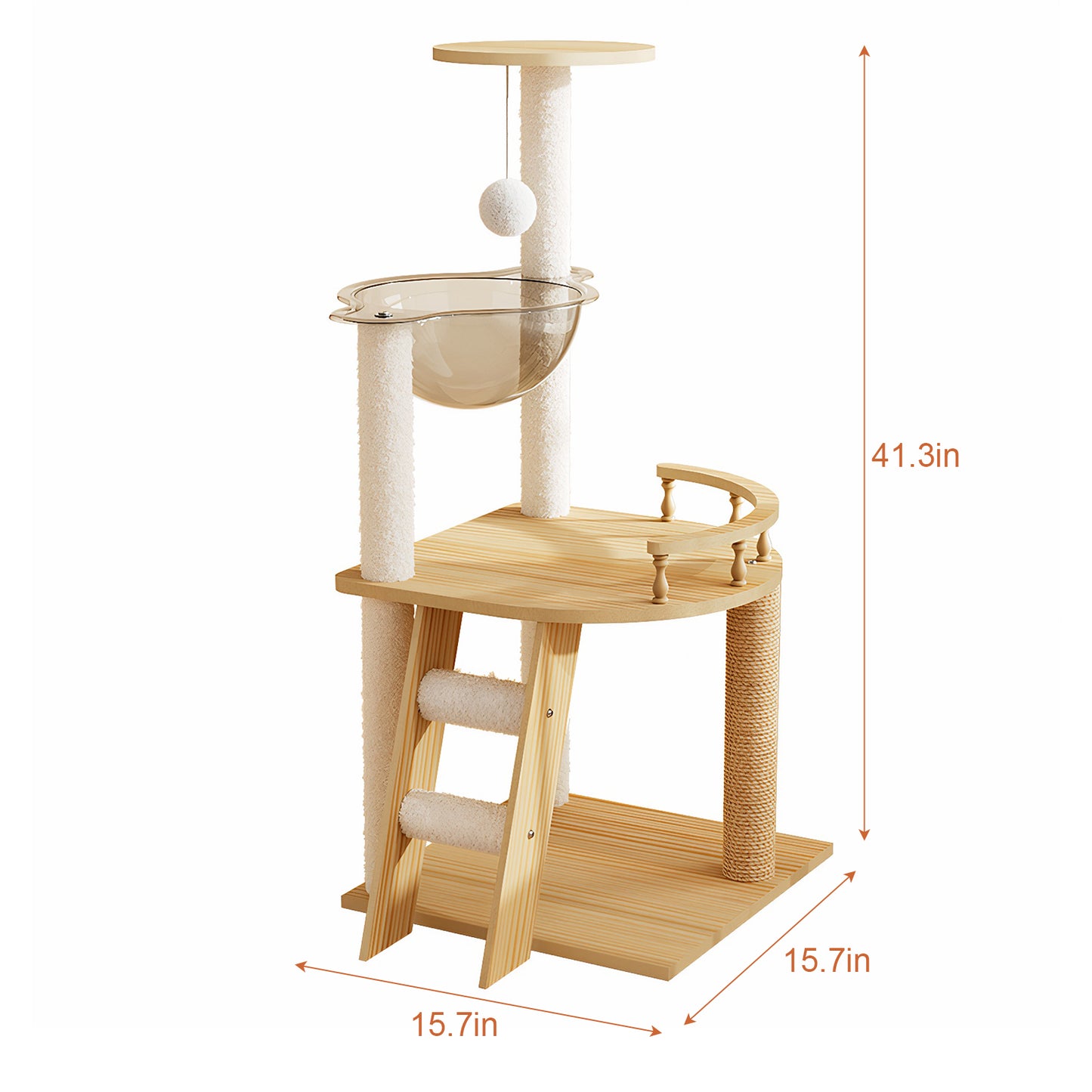 Modern Wooden Cat Tower with Sisal Posts & Top Perch - 41.3 Inches