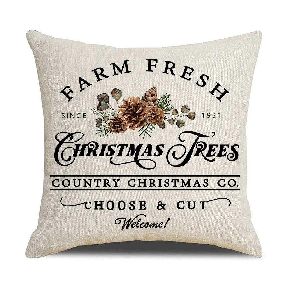 Watercolor Christmas Pillow Cover - Linen Fabric, Modern Holiday Decor