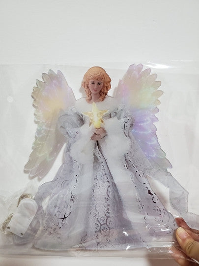 Christmas Tree Top Decoration Angel Doll with LED Glow - Gold, 25x20cm