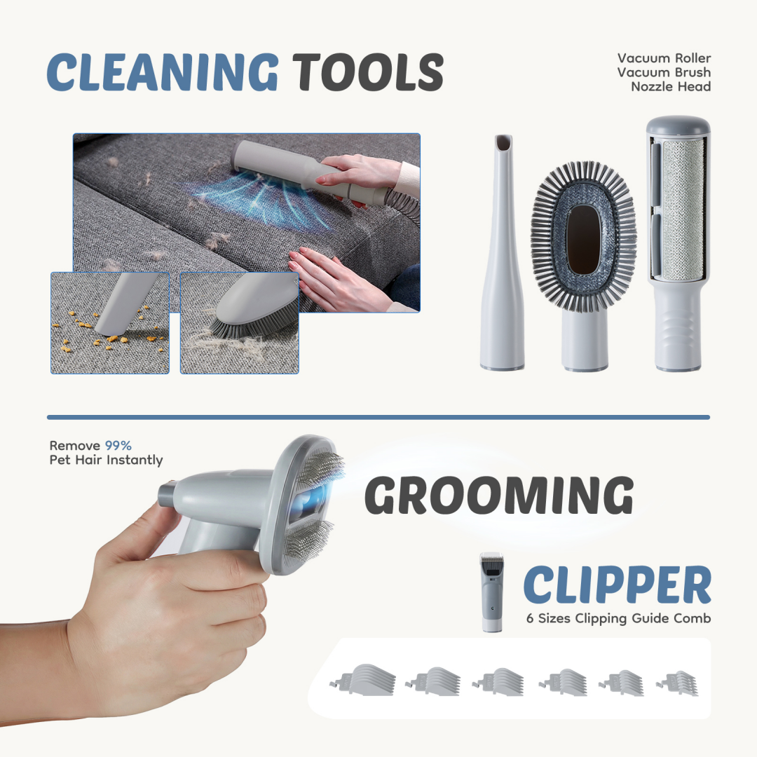 Cordless Pet Hair Clippers with 2.5L Dust Cup & 3 Suction Modes for Grooming