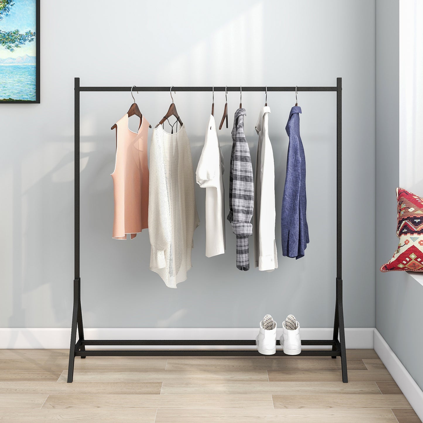 Freestanding Garment Rack - Multi-functional Black Clothing Hanger