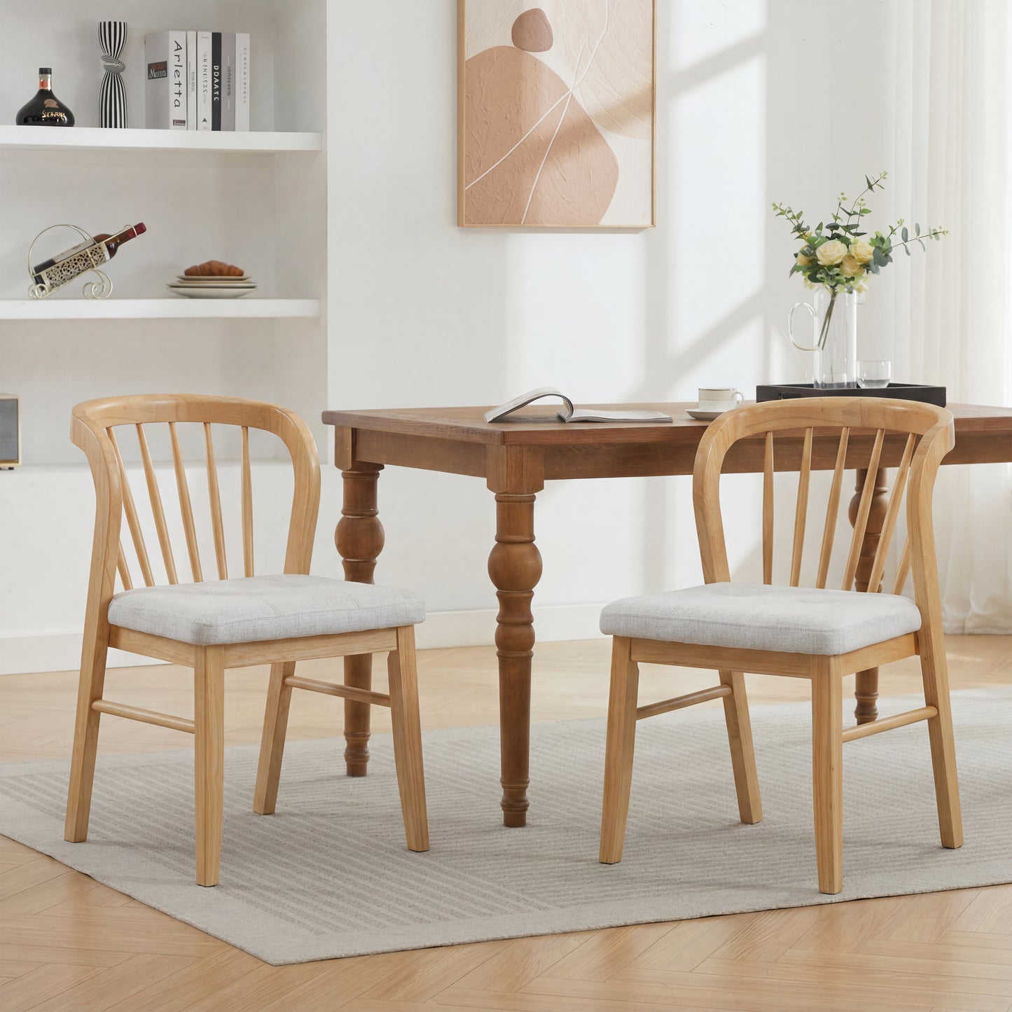 Mid-Century Modern Dining Chairs Set of 2 - Natural Beige