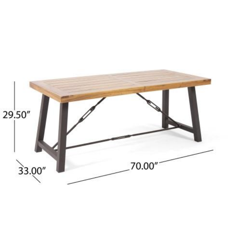 Outdoor Dining Table with Acacia Wood Top and Metal Base