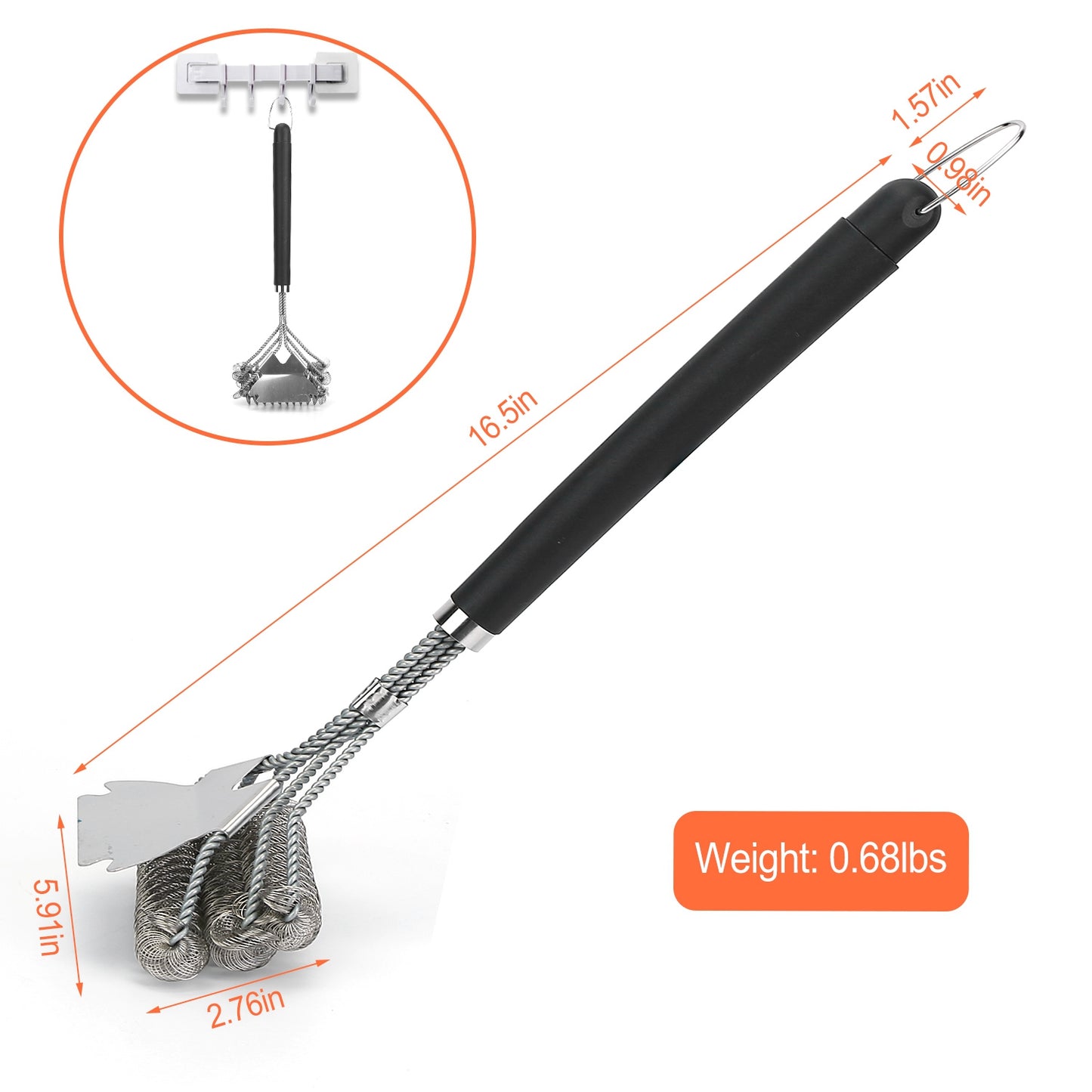 Stainless Steel BBQ Grill Cleaning Brush with Scraper - 16.5in