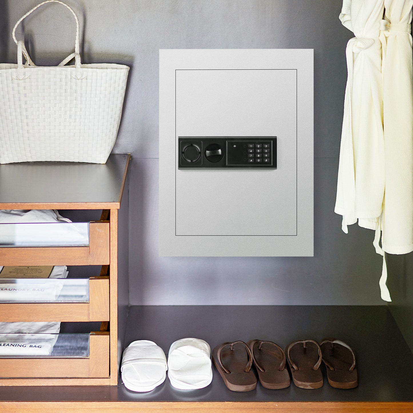 Recessed Wall Safe - Digital Lock Security Gun Cash Box - White