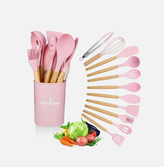Silicone Cooking Utensil Set Food Grade Kitchen Storage Tools - Multiple Colors