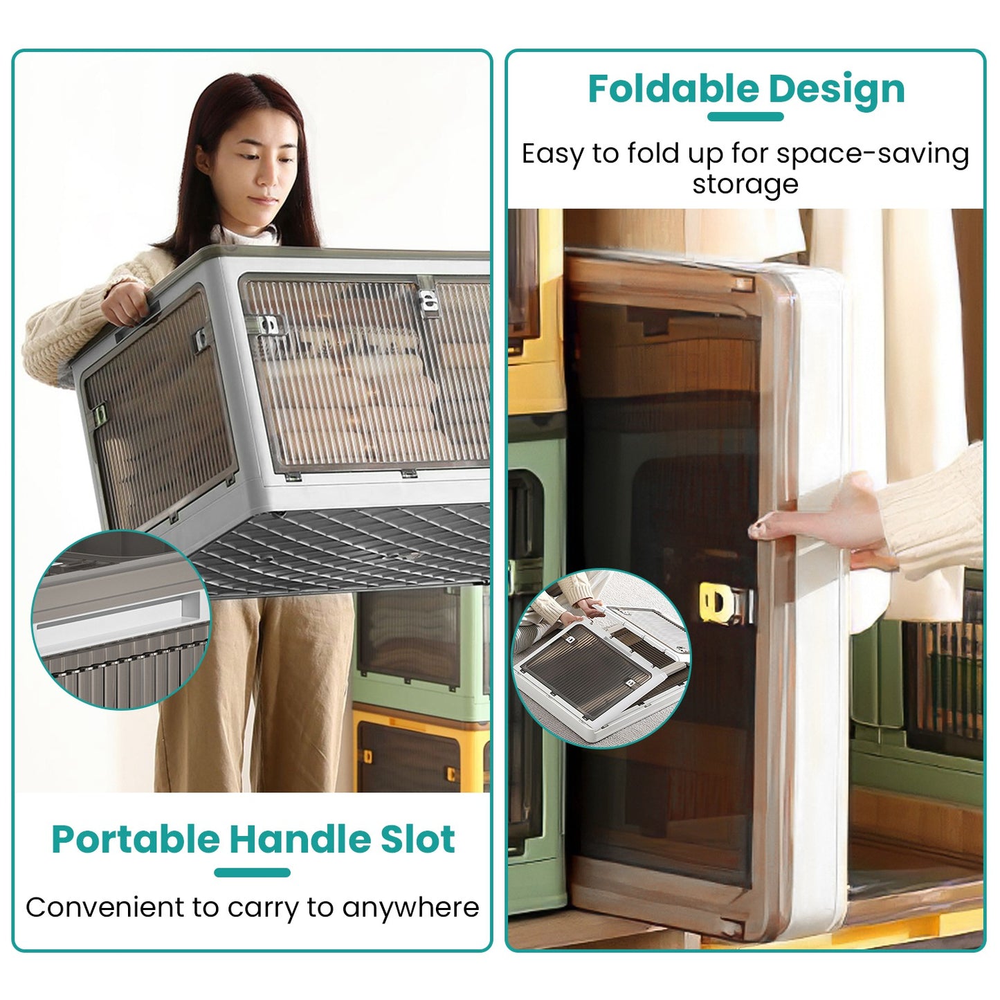 3Pcs Foldable Storage Bins With Lid 4 Doors Collapsible Stackable