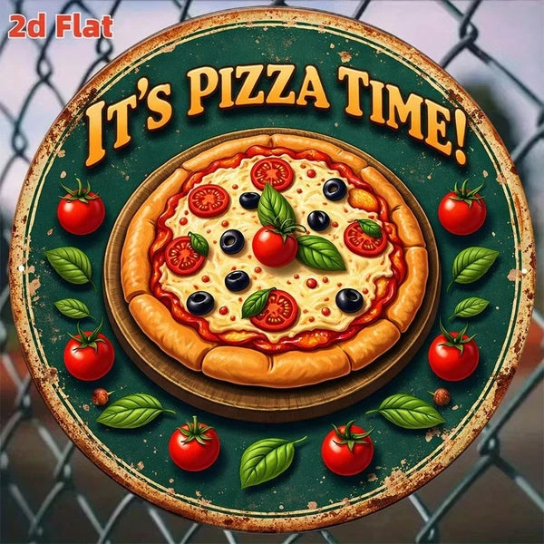 Pizza Time Decorative Tin Sign - Retro Wall Art 8x8in
