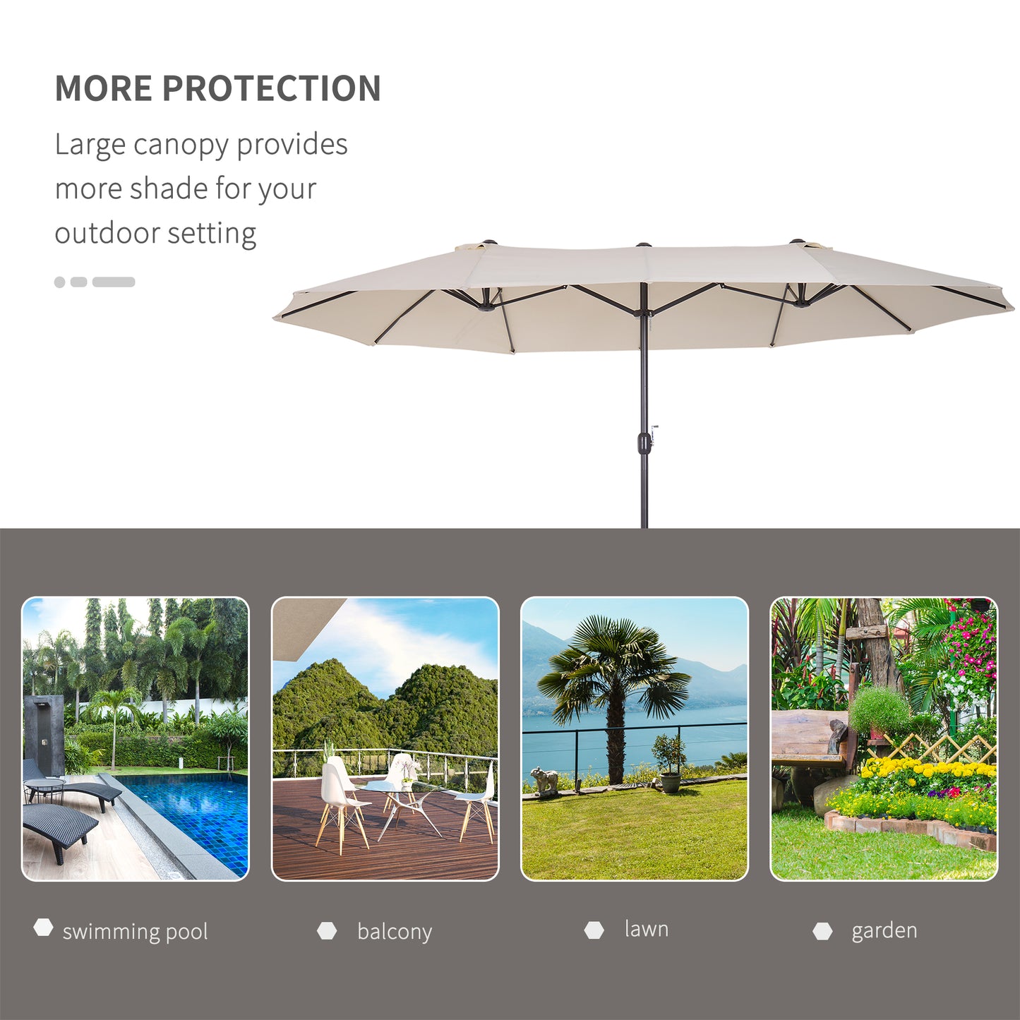 15ft Double-Sided Patio Umbrella with Crank Handle - Cream White