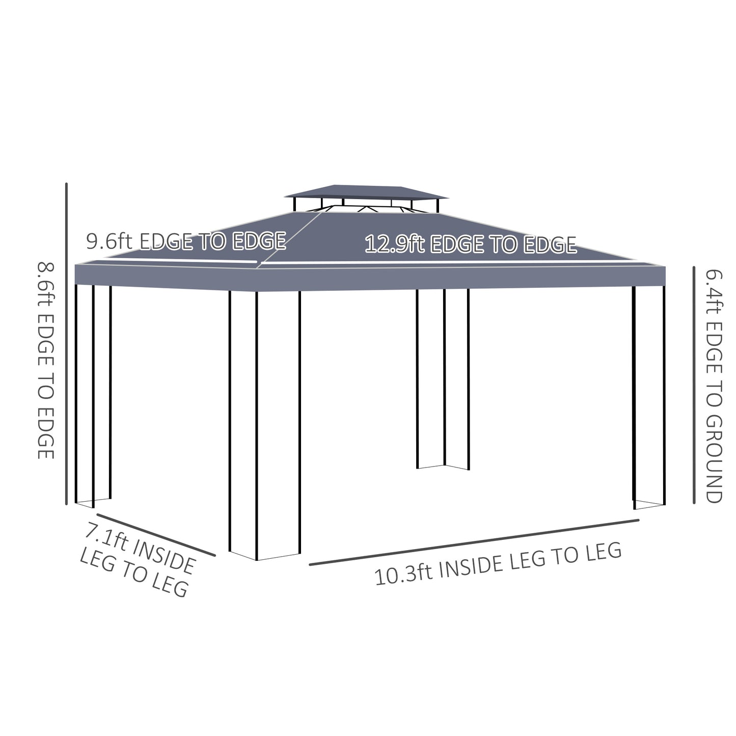 10x13 Gray Patio Gazebo - Double Roof Canopy Shelter with Screen