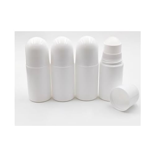 4Packs 1.7oz /50mL Roll-on Bottles Empty Refillable Roller White Plastic Anti-perspirant Roller Ball Perfume Bottles for DIY Deodorants, Essential Oils, and Fragrances