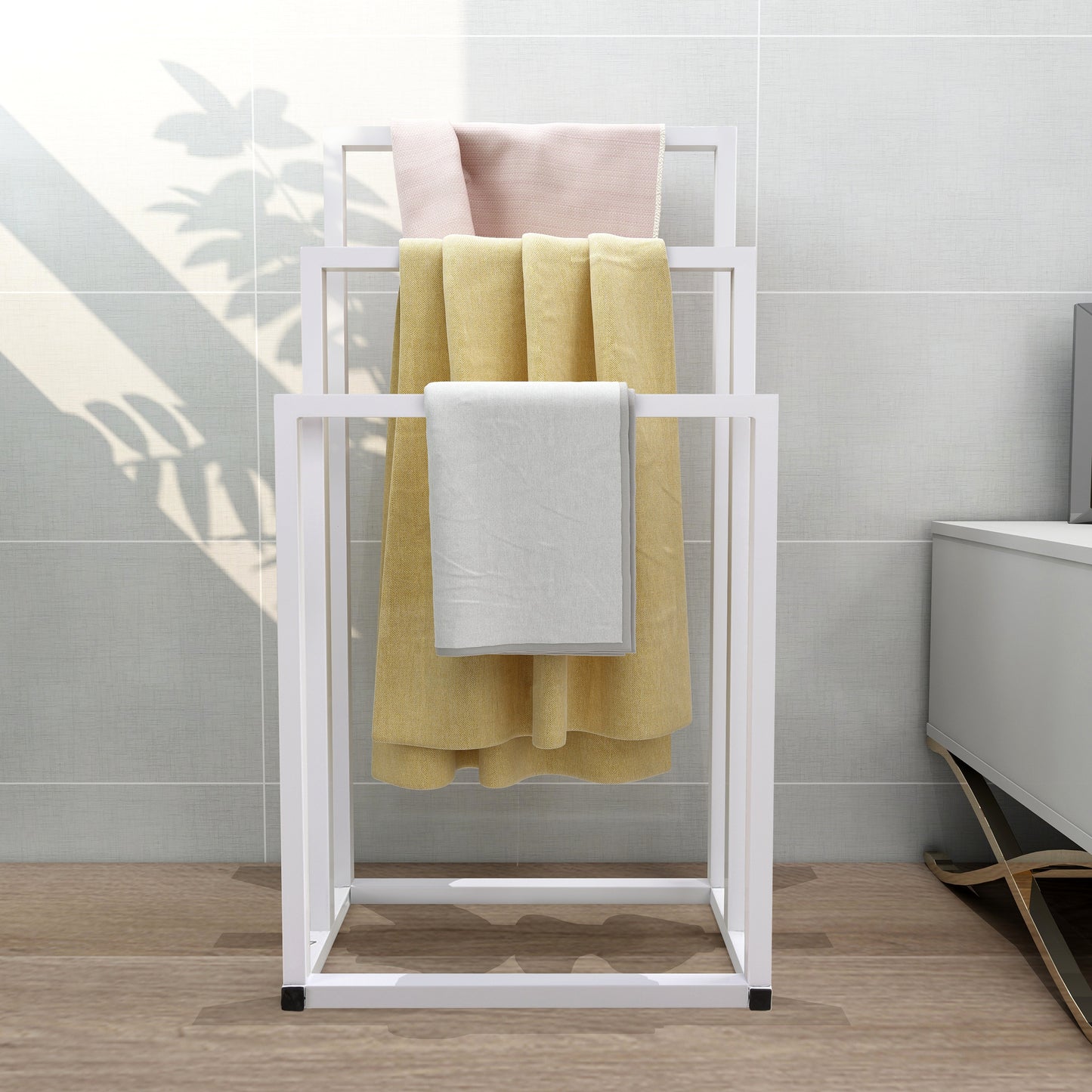 Metal Freestanding Towel Rack - 3-Tier Bathroom Organizer, White