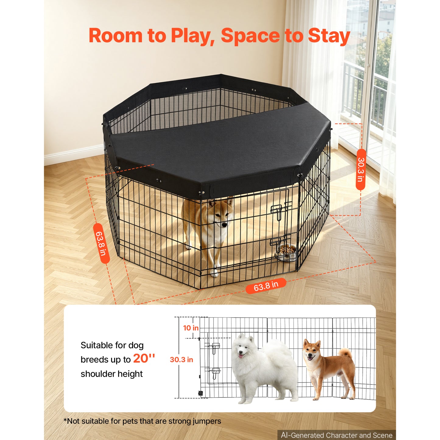 Foldable Dog Playpen 30 Inch with Top Cover - Indoor Metal Exercise Pen with Door, Heavy Duty Pet Fence for Dogs, Cats & Small Animals, Black