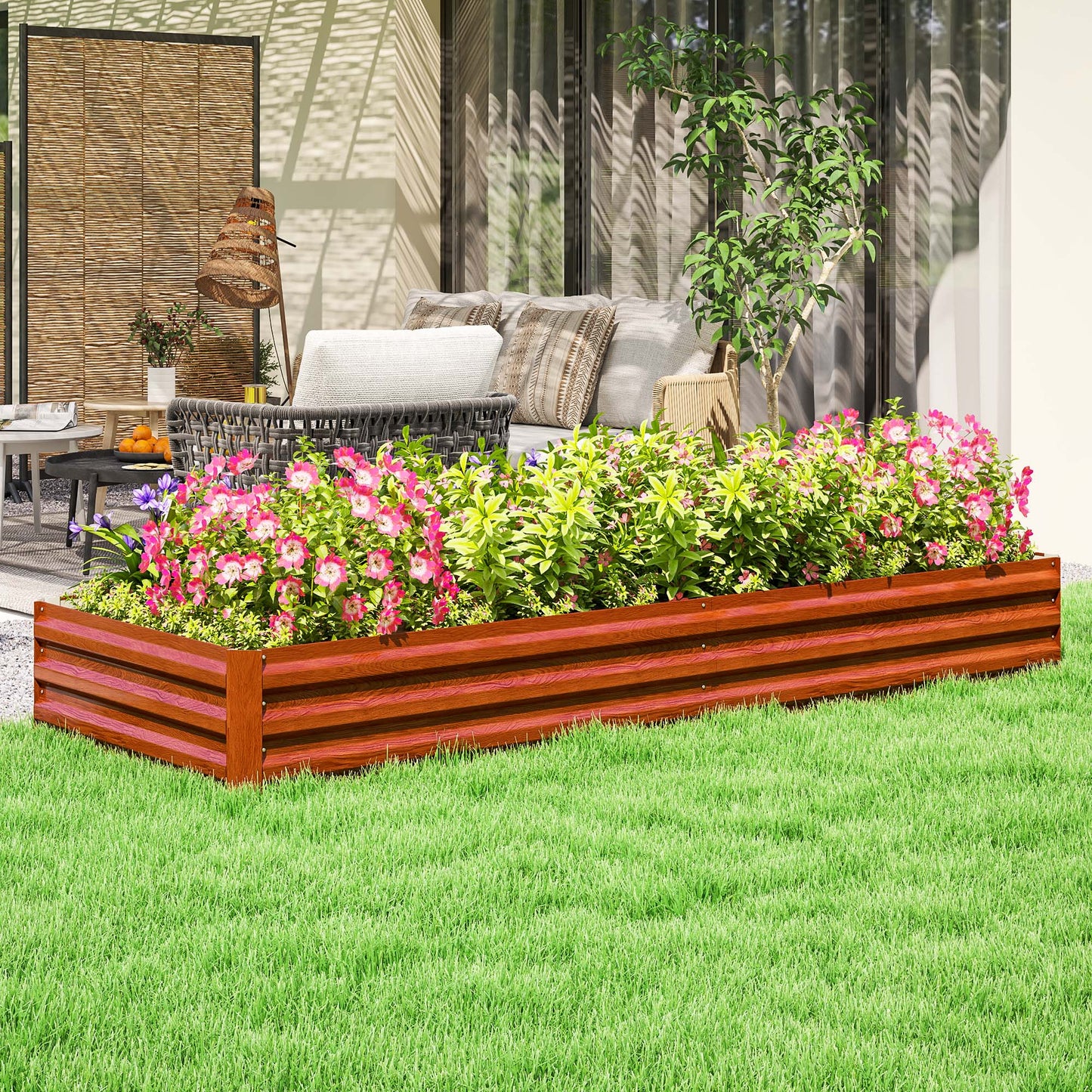 Galvanized Steel Raised Garden Bed 95x36x12 Inches for Flowers & Herbs