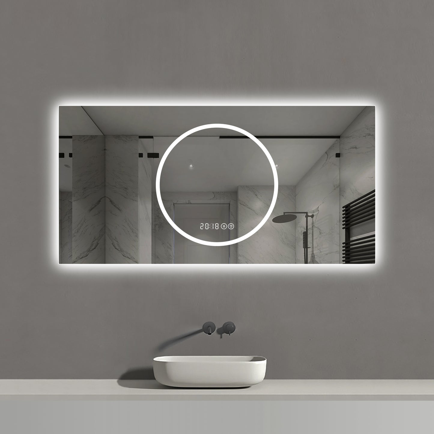 48x24 Inch LED Bathroom Mirror with Anti-Fog - Antique Silver