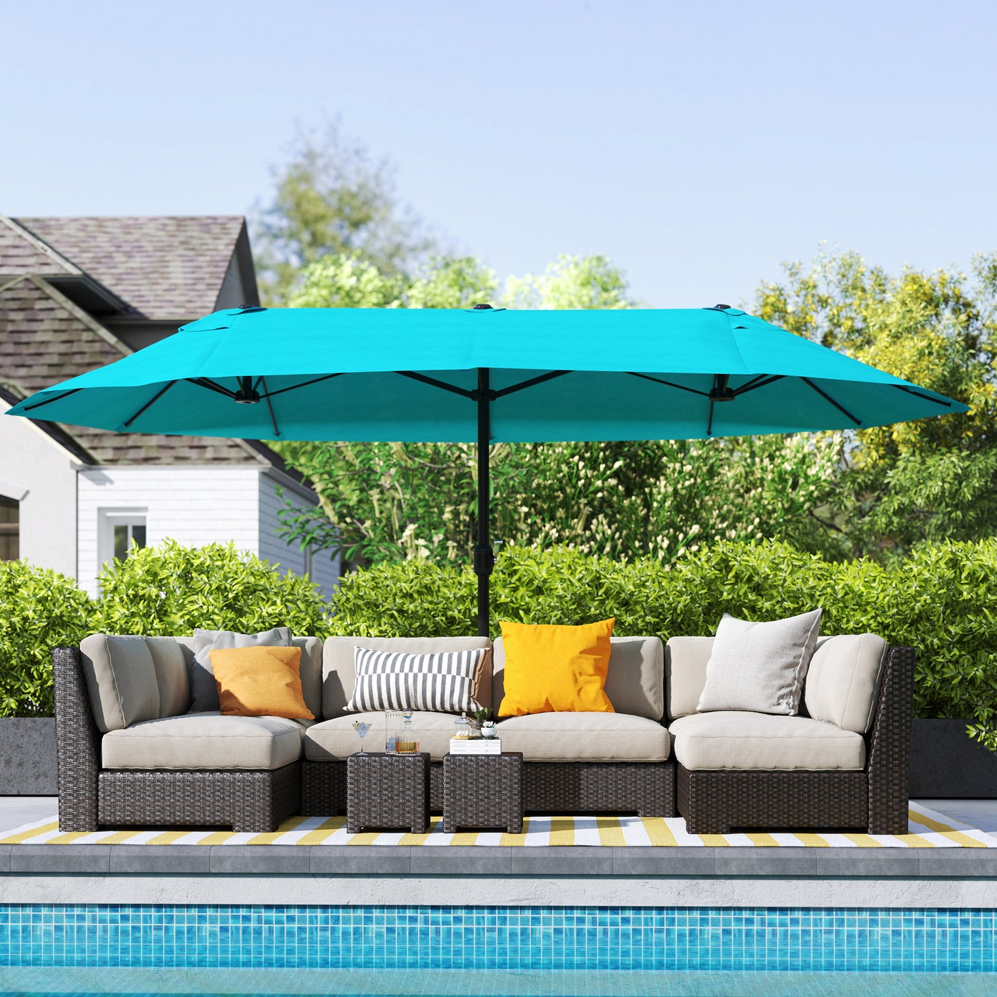 15' Double-Sided Patio Umbrella with Crank - Blue